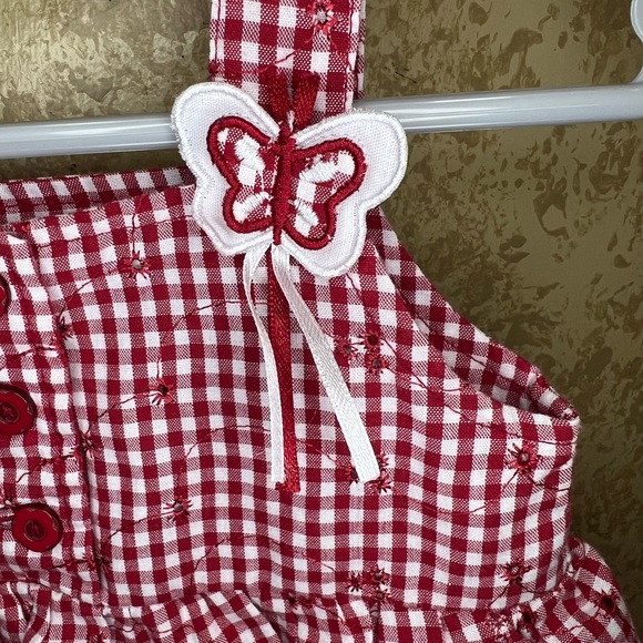 2/$20 Vintage 12M KT Kids Red Gingham tanktop Denim pants two-piece matching set - Picture 6 of 13